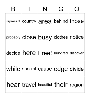 Sight Words Bingo Card