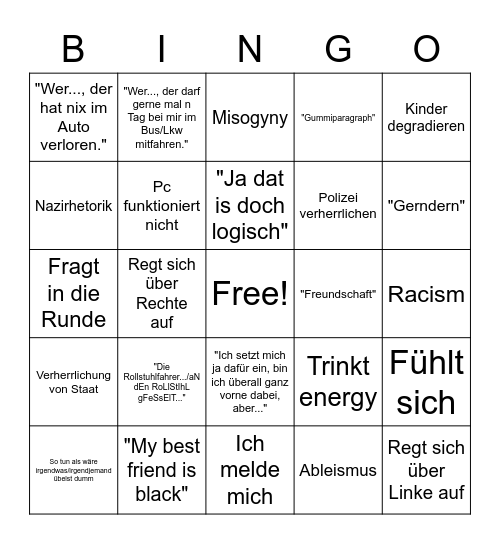 Fahrschule bullshit bingo Card