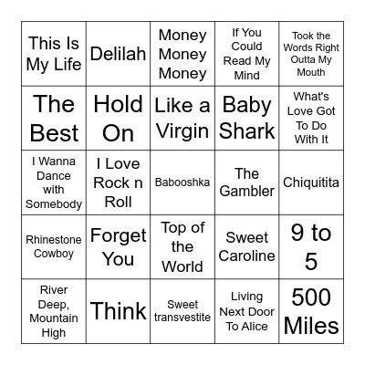 Spice's Jukebox Bingo! Bingo Card