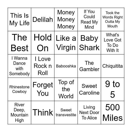 Spice's Jukebox Bingo! Bingo Card