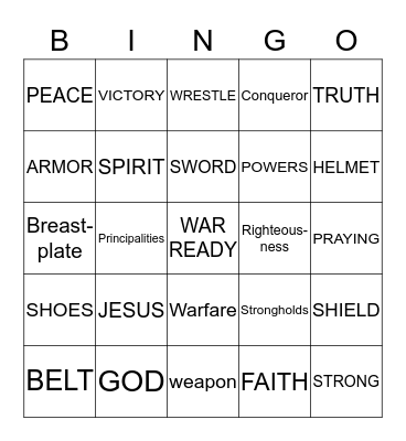 ARMOR OF GOD Bingo Card