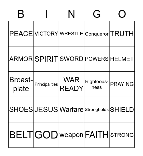 ARMOR OF GOD Bingo Card