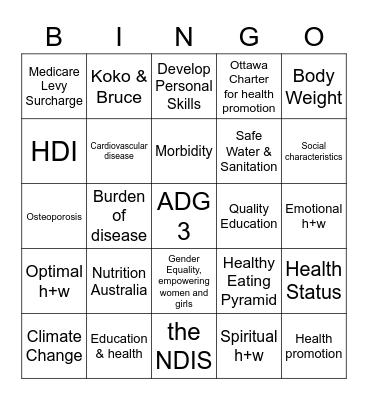 Health & Human Dev Bingo Card