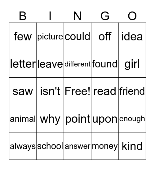Second Grade Instant Words (Group 3) Bingo Card