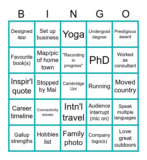Selfie Bingo! Bingo Card