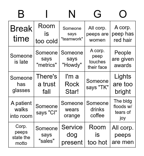 Corporate Training Bingo Card