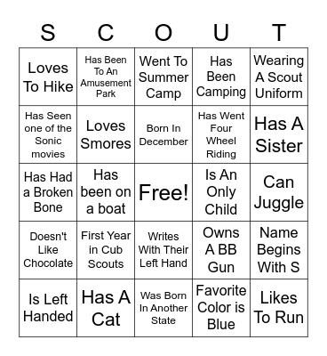 Cub Scout Bingo Card