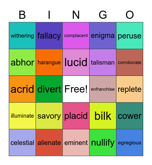 VOCABULARY LESSON 7 Bingo Card