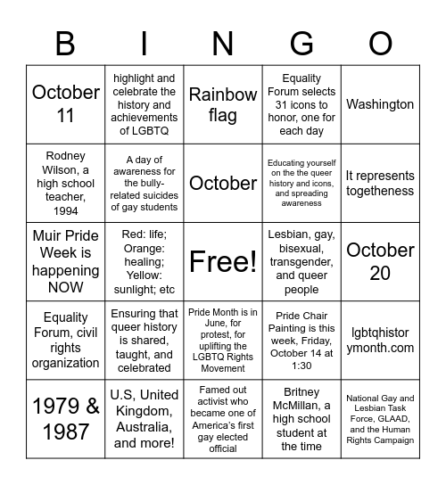 EDI LGBTQ BINGO Card