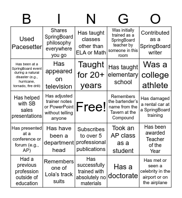 Trainer Retreat Bingo Card