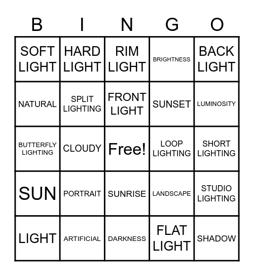 PHOTO LIGHT BINGO Card