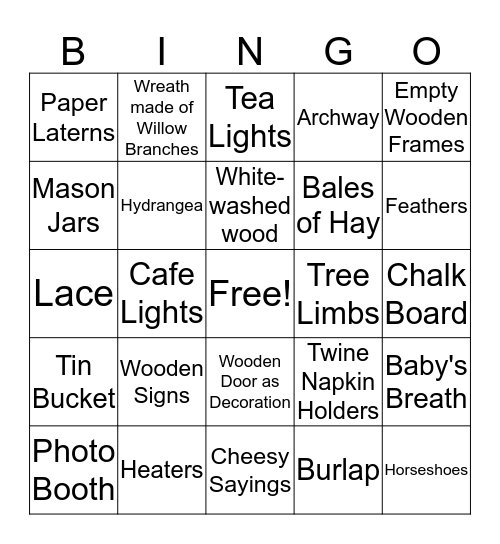 Rustic Wedding Bingo Card