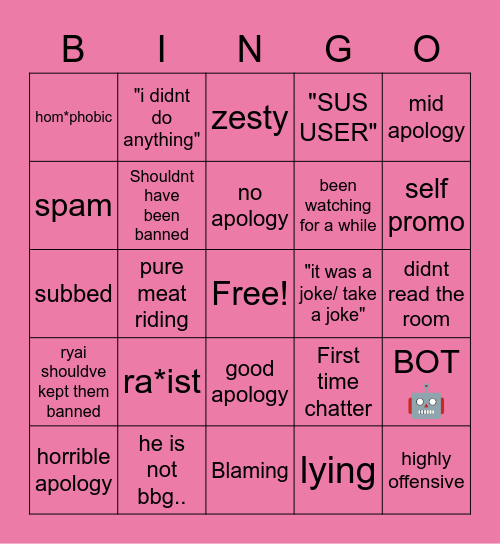 Ultimate BBG Unban Request Bingo Card