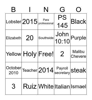 PCC PASTORAL FAMILY  Bingo Card