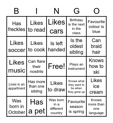 Icebreaker Bingo Card