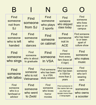 VSA BINGO Card