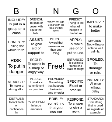 VOCABULARY Bingo Card