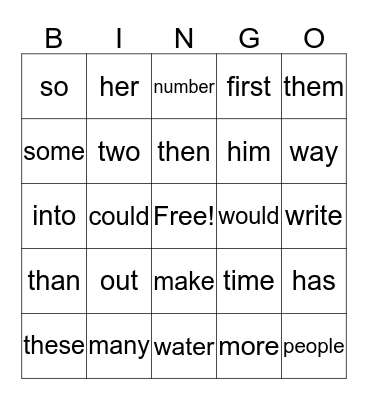 First Grade Instant Words (Group 2) Bingo Card