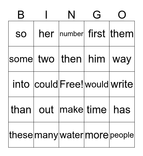 First Grade Instant Words (Group 2) Bingo Card