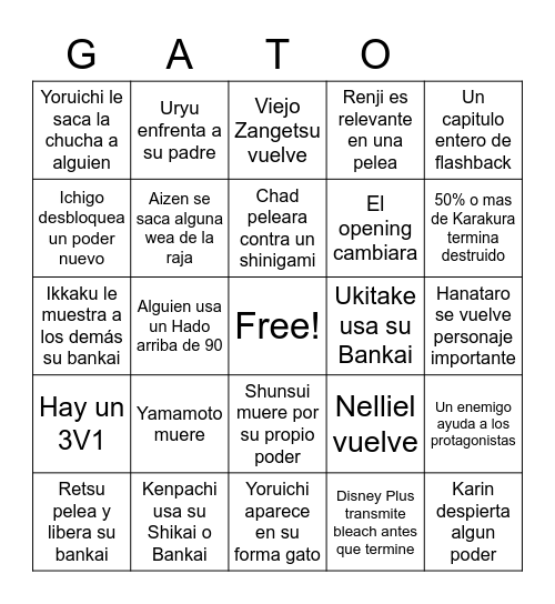 Que wea pasara en bleach Bingo Card