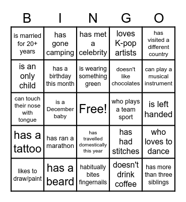 FIND SOMEONE WHO... Bingo Card