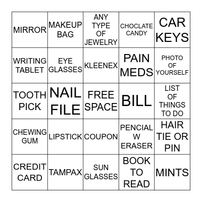 What's In Your Bag? Bingo Card