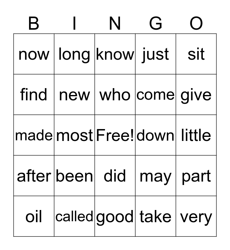 First Grade Instant Words (Group 3) Bingo Card