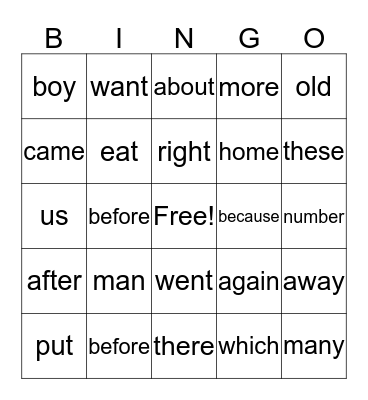 First Grade Instant Words (Group 4) Bingo Card