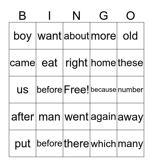 First Grade Instant Words (Group 4) Bingo Card