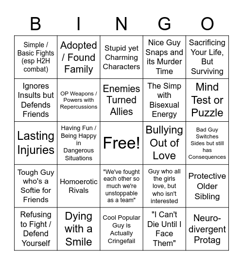 Best Shonen Tropes Bingo Card