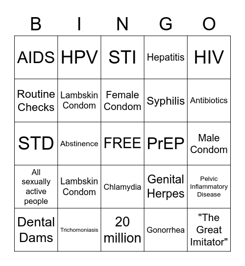 STD Bingo Card