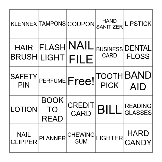WHAT'S IN YOUR BAG? Bingo Card