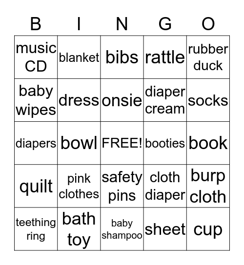 Monica & Boomer's Baby Shower Bingo Card