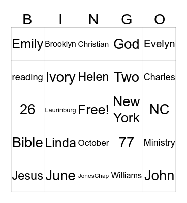 EVELYN MURPHY BINGO GAME Bingo Card