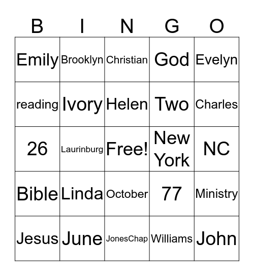 EVELYN MURPHY BINGO GAME Bingo Card