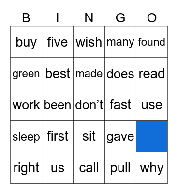 Sight words 4 Bingo Card
