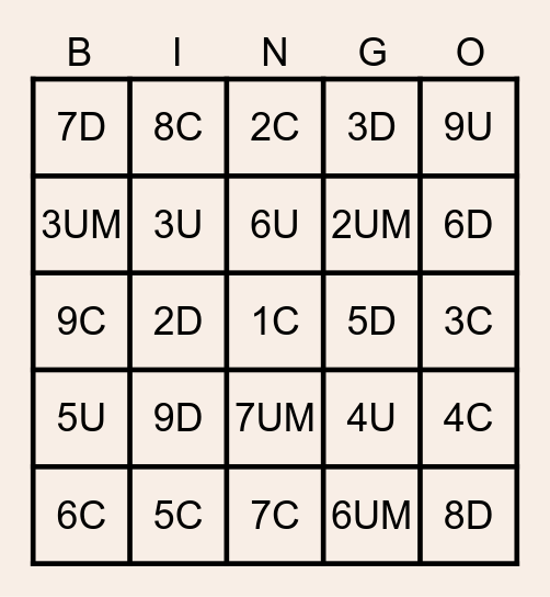 VALOR POSICIONAL Bingo Card