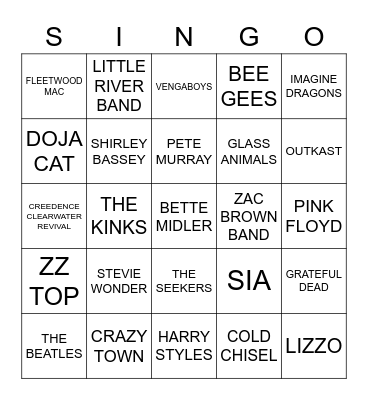 777 RANDOM ARTISTS Bingo Card