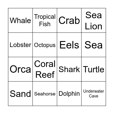 Sea Animals Bingo Card