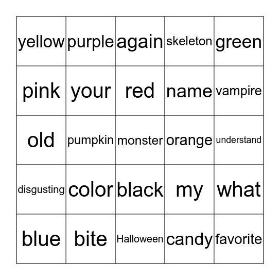 SIGN LANGUAGE LOTTO- FALL Bingo Card