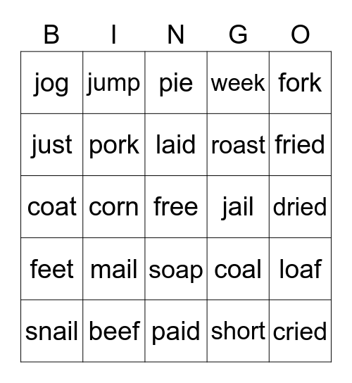 Jolly Phonics Group 4 Bingo Card