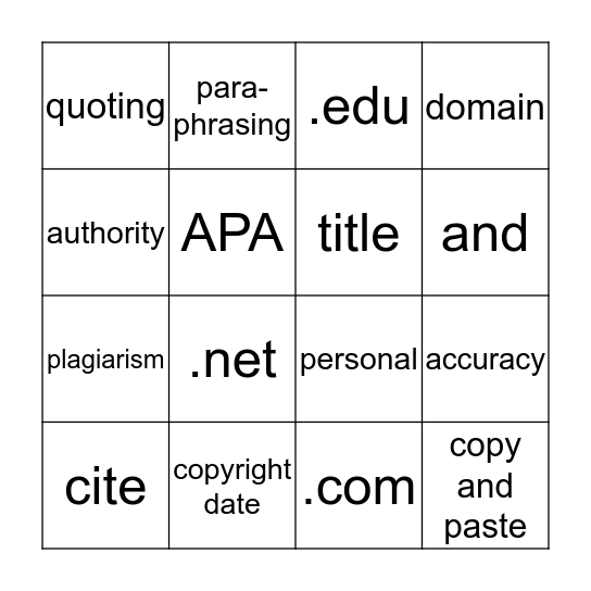 Media Search  Bingo Card