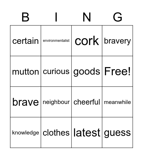 Life B1+ U1 Bingo Card