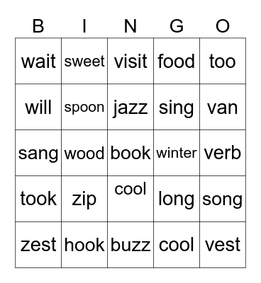 Jolly Phonics Group 5 Bingo Card