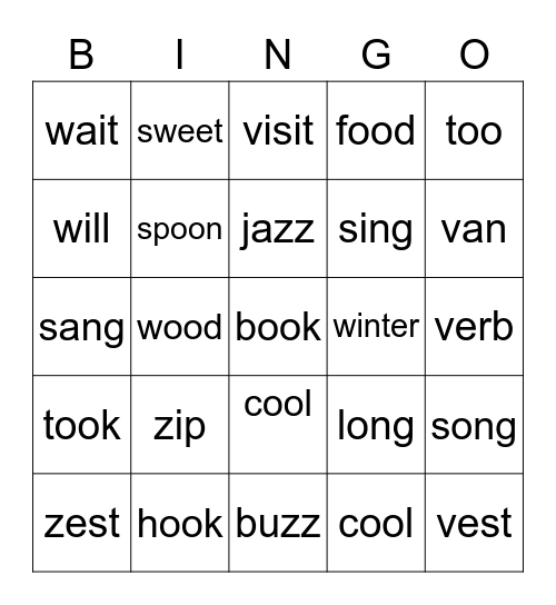 Jolly Phonics Group 5 Bingo Card
