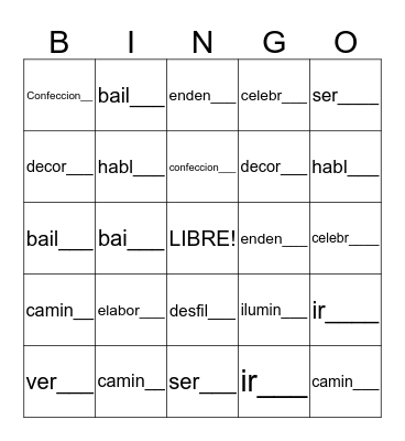 ImPerfect verbs  Bingo Card