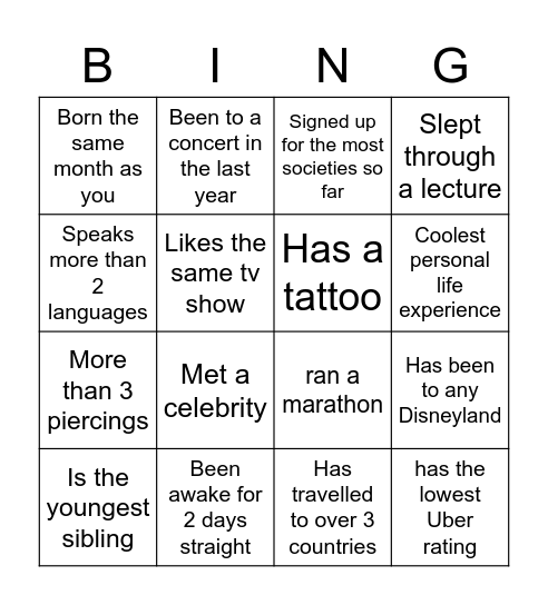 Get to Know People Bingo Card