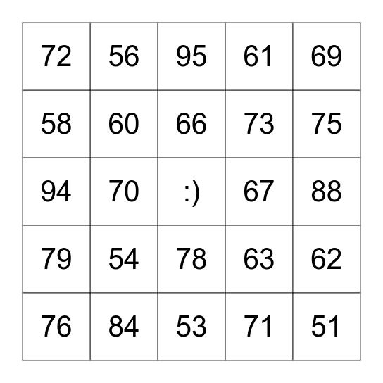 Bingo des nombres Bingo Card