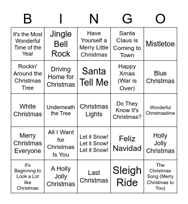 Admissions Christmas Song Bingo Card