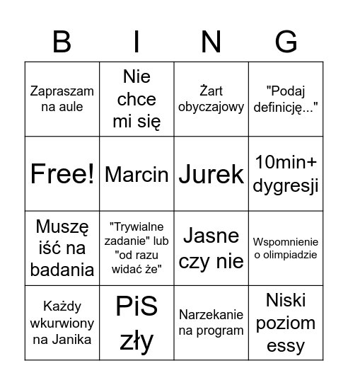 Kraszewski Bingo Card